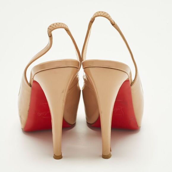 Christian Louboutin Lady Peep Sling Size 35 Beige Patent Leather Platform Pumps - Picture 5 of 7